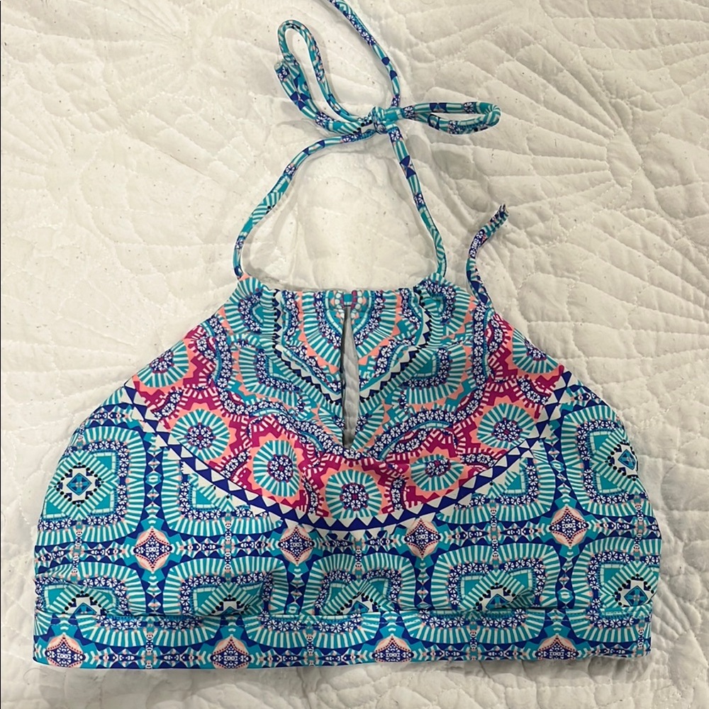 Athleta Blue and Pink high neck swim top